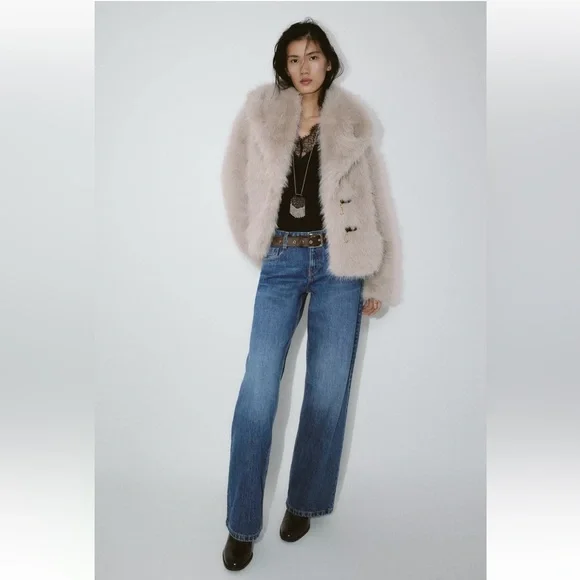 New ZARA Short Faux Fur Toggle Coat - Picture 3 of 10